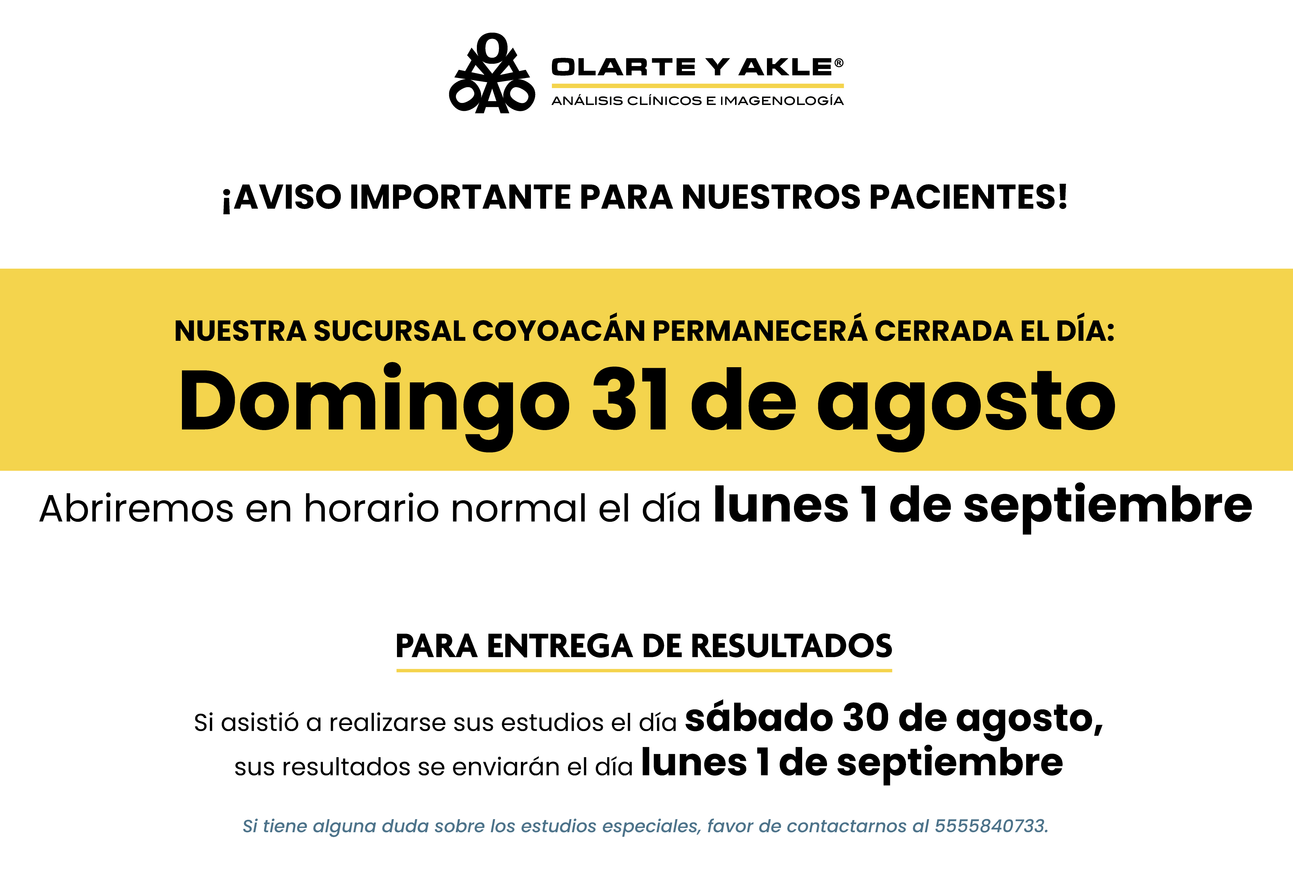 ¡AVISO IMPORTANTE PARA NUESTROS PACIENTES!