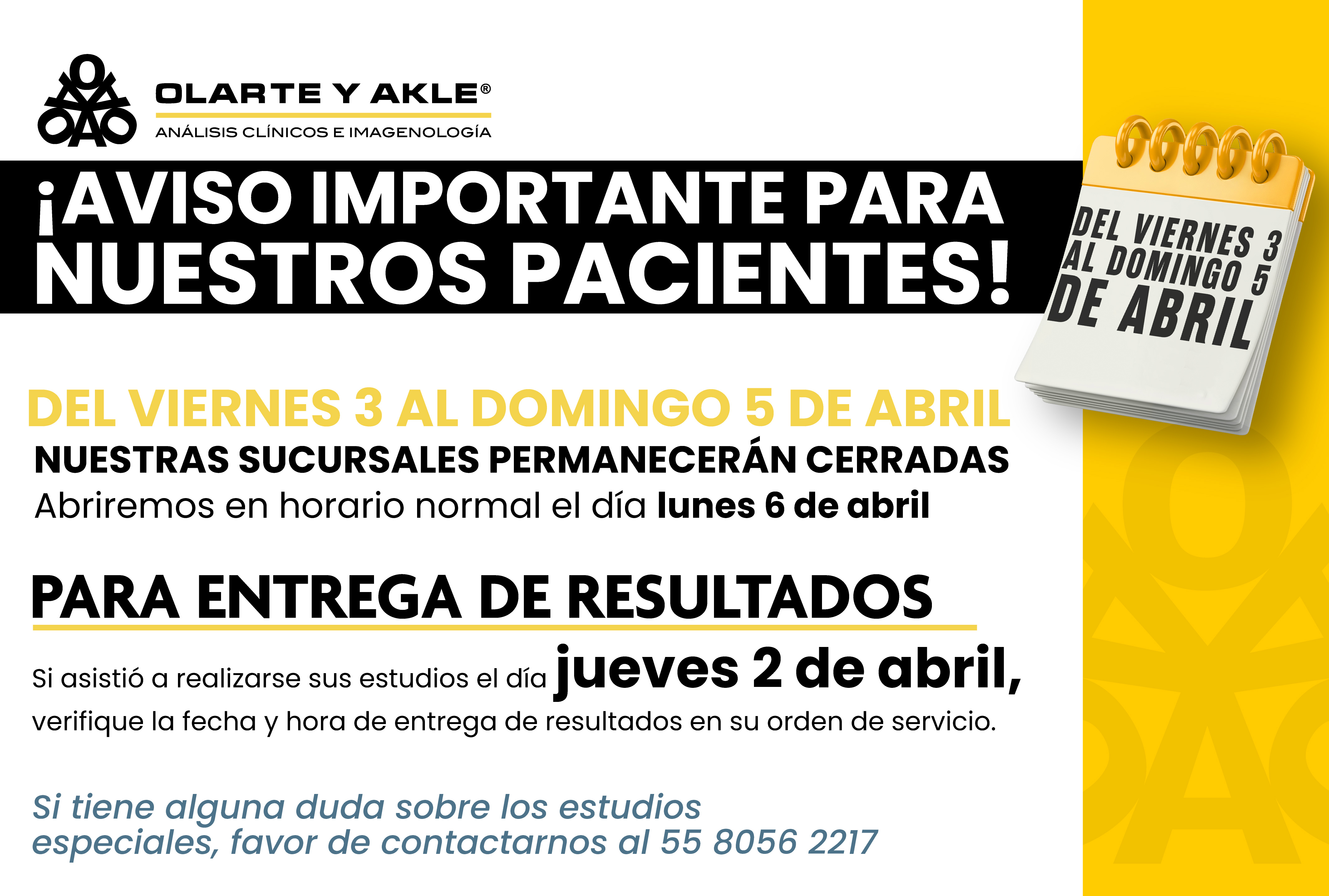 ¡AVISO IMPORTANTE PARA NUESTROS PACIENTES!